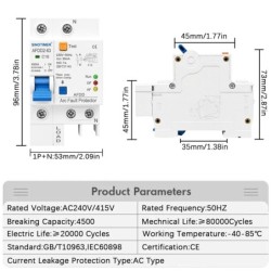Siguranta Automata cu Protectie Arc Electric, Diferential, AFDD Sinotimer AFDD2-63 C16, 16A, 4.5kA, 230V AC